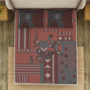 Geometric Coral Almond Cotton Viscose Double Bedsheet - Canvas By Spaces