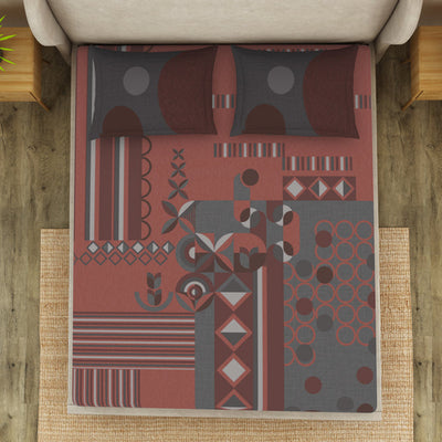 Geometric Coral Almond Cotton Viscose Double Bedsheet - Canvas By Spaces