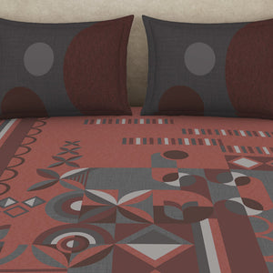 Geometric Coral Almond Cotton Viscose Double Bedsheet - Canvas By Spaces