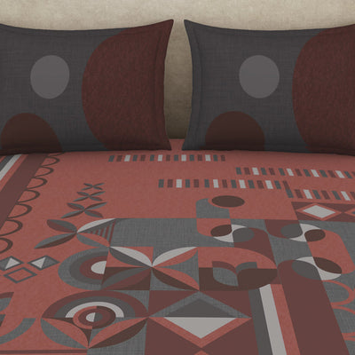 Geometric Coral Almond Cotton Viscose Double Bedsheet - Canvas By Spaces