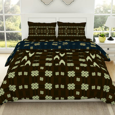 Geometric Gothic Olive - Dark Brown 100% Cotton Shell Bed In A Bag - Ikkat By Spaces