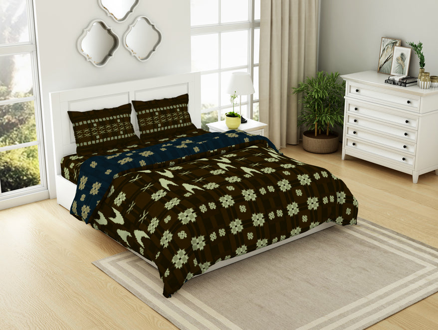 Geometric Gothic Olive - Dark Brown 100% Cotton Shell Bed In A Bag - Ikkat By Spaces