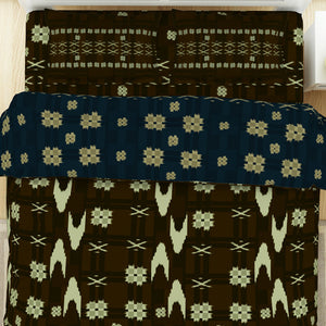 Geometric Gothic Olive - Dark Brown 100% Cotton Shell Bed In A Bag - Ikkat By Spaces