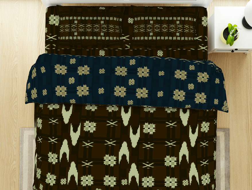Geometric Gothic Olive - Dark Brown 100% Cotton Shell Bed In A Bag - Ikkat By Spaces