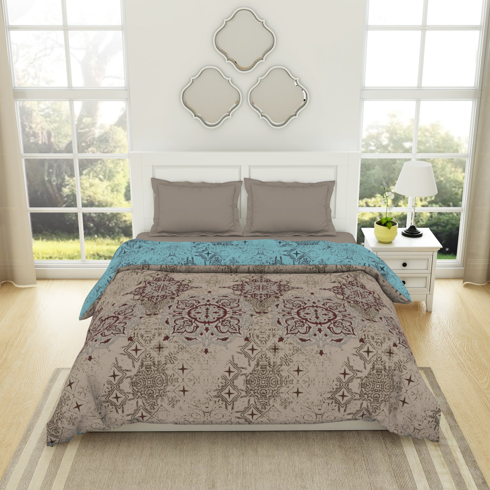 Floral White Alyssum - Cream 100% Cotton Shell Double Quilt / AC Comforter - Patterna By Spaces