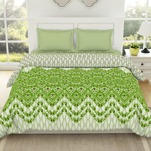 Geometric Titanite - Green 100% Cotton Shell Double Quilt / AC Comforter - Ikkat By Spaces