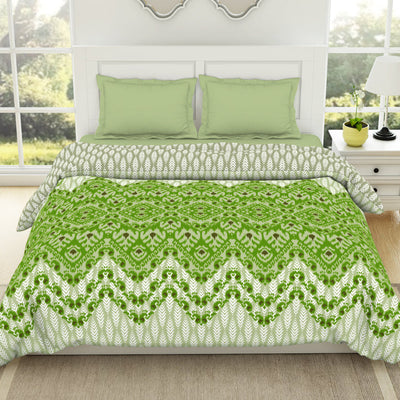 Geometric Titanite - Green 100% Cotton Shell Double Quilt / AC Comforter - Ikkat By Spaces