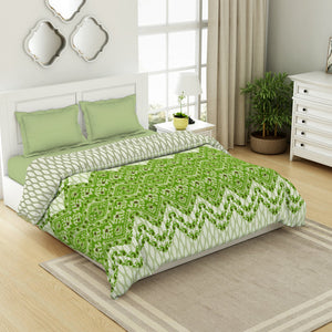 Geometric Titanite - Green 100% Cotton Shell Double Quilt / AC Comforter - Ikkat By Spaces