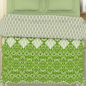 Geometric Titanite - Green 100% Cotton Shell Double Quilt / AC Comforter - Ikkat By Spaces