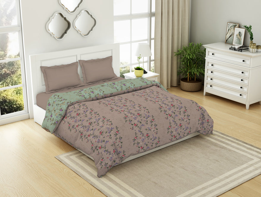 Floral Mauve Morn - Violet 100% Cotton Shell Double Quilt / AC Comforter - Lattice By Spaces