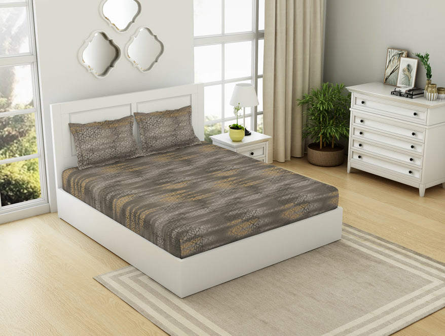 Geometric Pumice Stone - Taupe 100% Cotton King Fitted Sheet - Patterna By Spaces