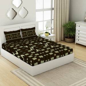 Geometric Gothic Olive - Dark Brown 100% Cotton King Size Bedsheet - Ikkat By Spaces