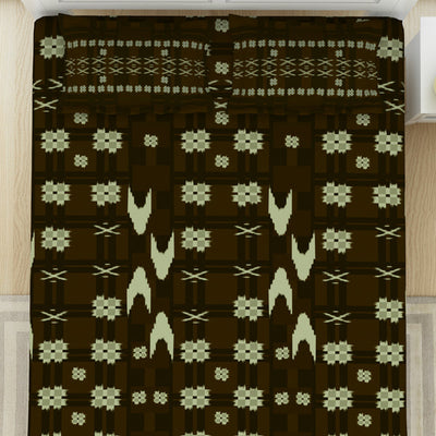 Geometric Gothic Olive - Dark Brown 100% Cotton King Size Bedsheet - Ikkat By Spaces