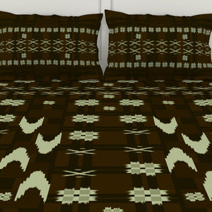 Geometric Gothic Olive - Dark Brown 100% Cotton King Size Bedsheet - Ikkat By Spaces