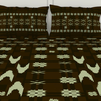 Geometric Gothic Olive - Dark Brown 100% Cotton King Size Bedsheet - Ikkat By Spaces