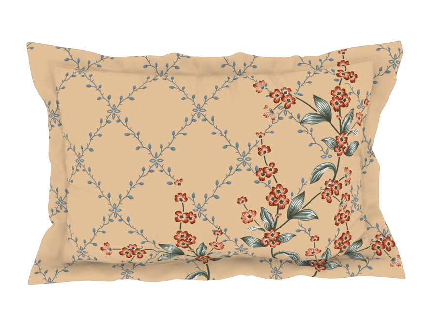 Floral Whisper White - Cream 100% Cotton King Size Bedsheet - Lattice By Spaces