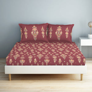 Floral Clared Red - Red 100% Cotton Double Bedsheet - Aurum By Spaces