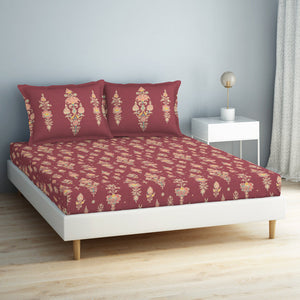 Floral Clared Red - Red 100% Cotton Double Bedsheet - Aurum By Spaces