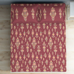 Floral Clared Red - Red 100% Cotton Double Bedsheet - Aurum By Spaces
