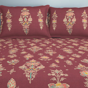 Floral Clared Red - Red 100% Cotton Double Bedsheet - Aurum By Spaces
