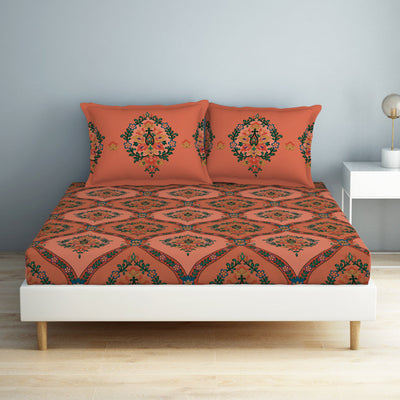 Floral Shrimp - Dark Blush 100% Cotton Double Bedsheet - Aurum By Spaces