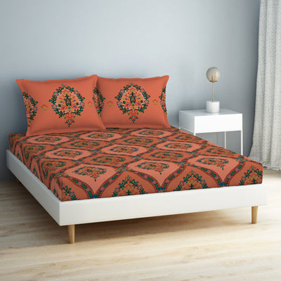 Floral Shrimp - Dark Blush 100% Cotton Double Bedsheet - Aurum By Spaces