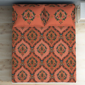 Floral Shrimp - Dark Blush 100% Cotton Double Bedsheet - Aurum By Spaces