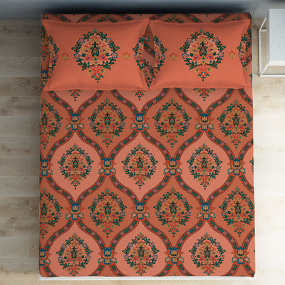 Floral Shrimp - Dark Blush 100% Cotton Double Bedsheet - Aurum By Spaces
