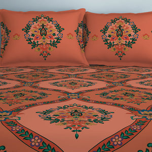 Floral Shrimp - Dark Blush 100% Cotton Double Bedsheet - Aurum By Spaces