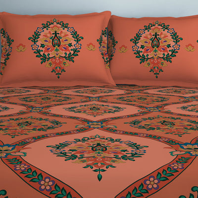 Floral Shrimp - Dark Blush 100% Cotton Double Bedsheet - Aurum By Spaces