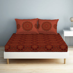 Floral Barbados Cherry - Red 100% Cotton Double Bedsheet - Aurum By Spaces