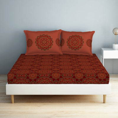 Floral Barbados Cherry - Red 100% Cotton Double Bedsheet - Aurum By Spaces