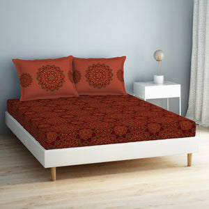 Floral Barbados Cherry - Red 100% Cotton Double Bedsheet - Aurum By Spaces