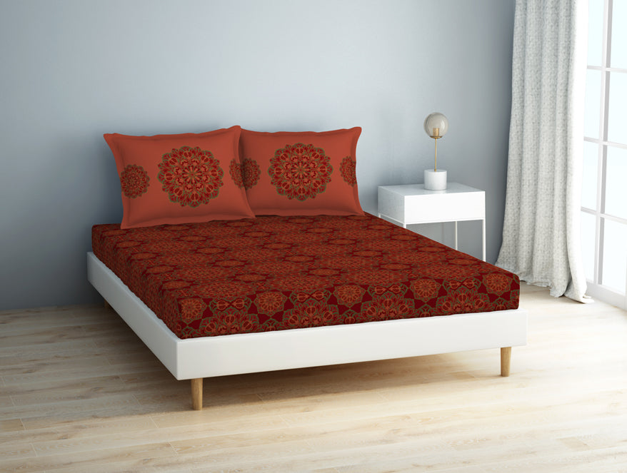Floral Barbados Cherry - Red 100% Cotton Double Bedsheet - Aurum By Spaces
