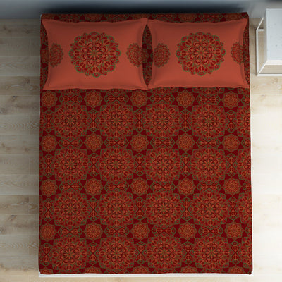 Floral Barbados Cherry - Red 100% Cotton Double Bedsheet - Aurum By Spaces