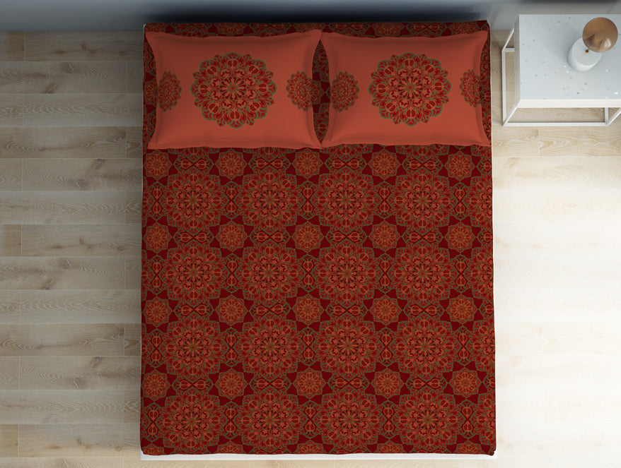 Floral Barbados Cherry - Red 100% Cotton Double Bedsheet - Aurum By Spaces