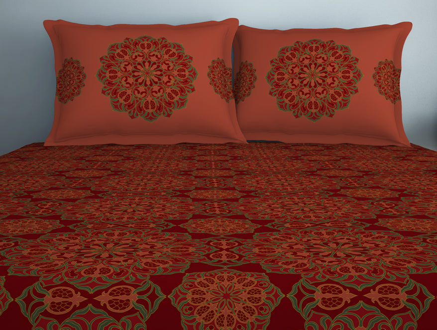 Floral Barbados Cherry - Red 100% Cotton Double Bedsheet - Aurum By Spaces