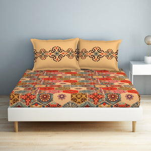 Geometric Creampuff - Light Orange 100% Cotton Double Bedsheet - Aurum By Spaces
