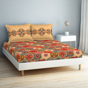 Geometric Creampuff - Light Orange 100% Cotton Double Bedsheet - Aurum By Spaces