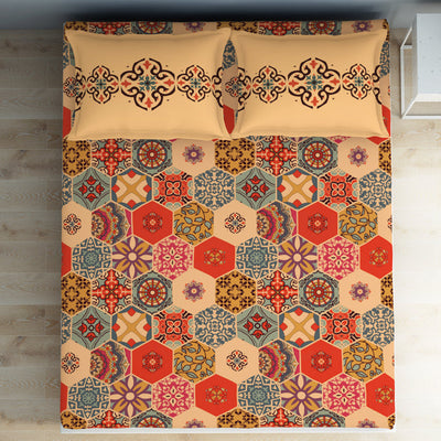 Geometric Creampuff - Light Orange 100% Cotton Double Bedsheet - Aurum By Spaces