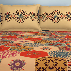 Geometric Creampuff - Light Orange 100% Cotton Double Bedsheet - Aurum By Spaces