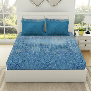 Floral Blue Jasper - Blue Egyptian Cotton Tencel King Size Bedsheet - Pattern Art By Spaces