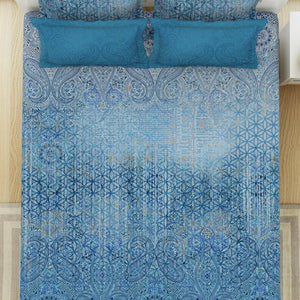 Floral Blue Jasper - Blue Egyptian Cotton Tencel King Size Bedsheet - Pattern Art By Spaces