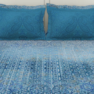 Floral Blue Jasper - Blue Egyptian Cotton Tencel King Size Bedsheet - Pattern Art By Spaces
