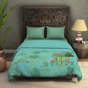 Floral Blue Tint - Aqua Fleece Blanket - Pichwai - Rangana By Spaces