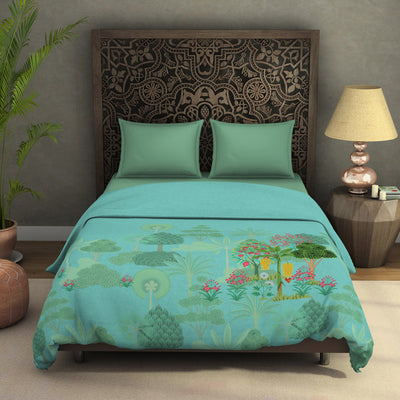 Floral Blue Tint - Aqua Fleece Blanket - Pichwai - Rangana By Spaces