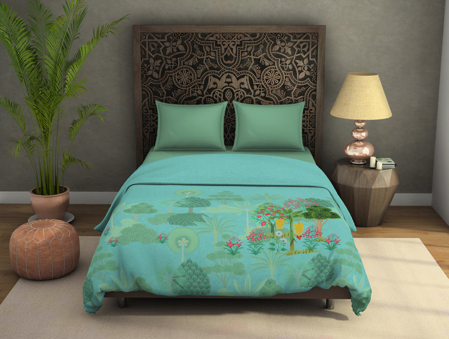 Floral Blue Tint - Aqua Fleece Blanket - Pichwai - Rangana By Spaces