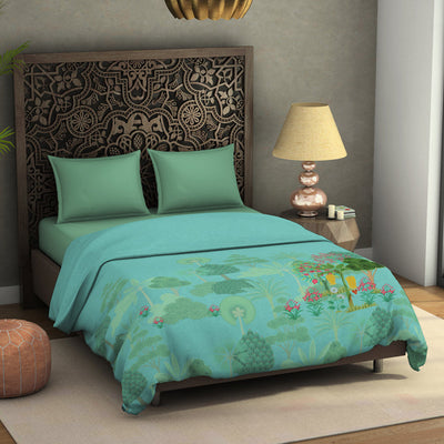 Floral Blue Tint - Aqua Fleece Blanket - Pichwai - Rangana By Spaces
