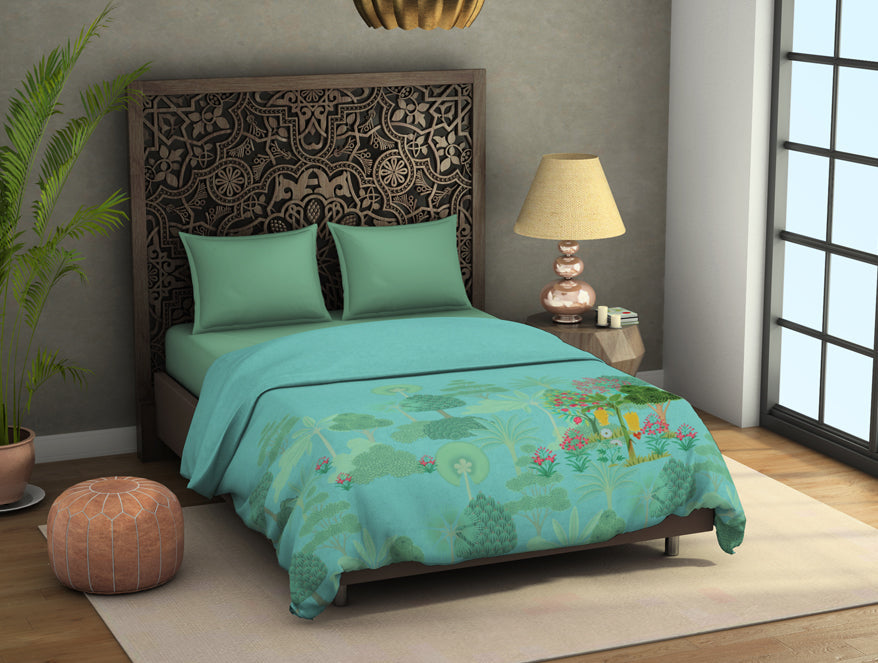 Floral Blue Tint - Aqua Fleece Blanket - Pichwai - Rangana By Spaces