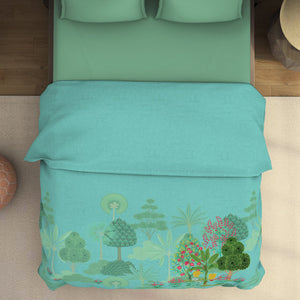 Floral Blue Tint - Aqua Fleece Blanket - Pichwai - Rangana By Spaces